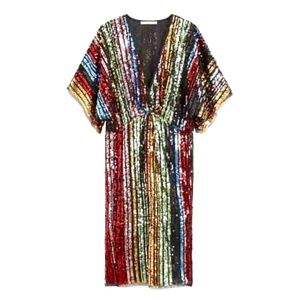 Mango Rainbow striped sequin dress. Size small. NEW w tags